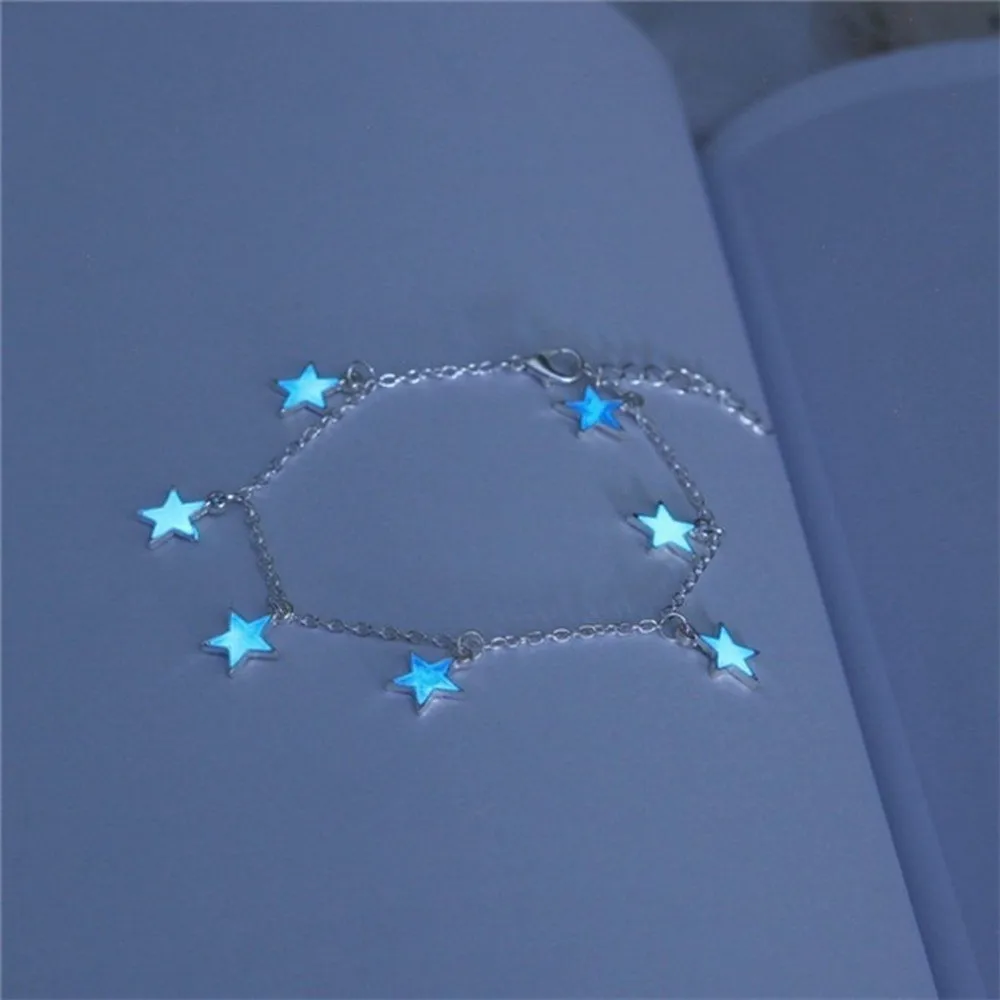 Новогодняя светящаяся женская пляжная ветровая синяя пятиугольная звезда с кисточками ножной браслет Серебряные ножные браслеты с цепочкой для женщин босоножек