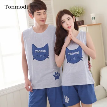 

New Pajamas For Women Summer Sleeveless Vest Love Men Sleepwear Cotton Nightshirt Womens Pajamas Set shorts