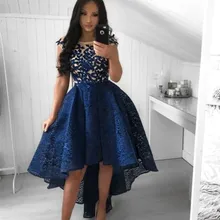 Сексуальные платья с высоким низом, темно-синие платья для выпускного вечера,, короткие рукава, вечерние платья, кружевные платья с вышивкой, vestido graduacion