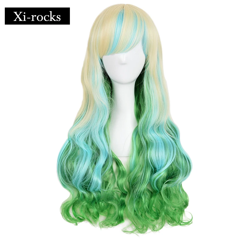 Xi. rocks парики 26 дюймов волокно Синтетические длинные завитые Harajuku Лолита Стиль омбре с челкой для женщин косплей парик 3032