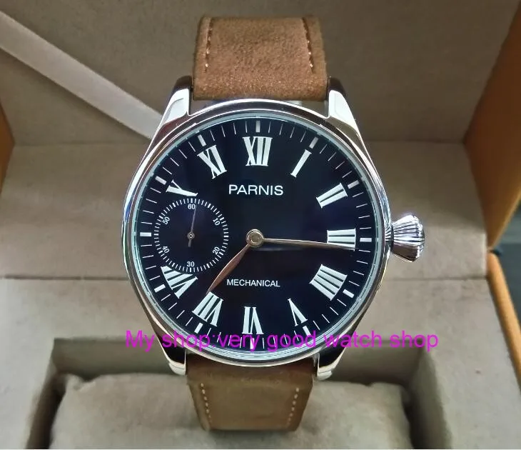 

44mm PARNIS Blue dial Asian 6498 17 jewels Mechanical Hand Wind movement men's watch Mechanical watches Leather Starps zdgd24A
