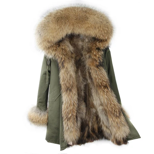 Зимняя женская куртка из натурального Лисьего меха, длинная парка, пальто из натурального меха, Толстая теплая уличная одежда, повседневная отстегивающаяся брендовая Роскошная куртка - Цвет: green natural A