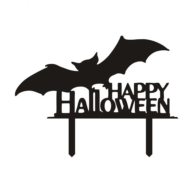 Creative Bat Happy Halloween Acrylic Cake Flag Toppers Black White For Halloween Party Cake Decor Hot Sale