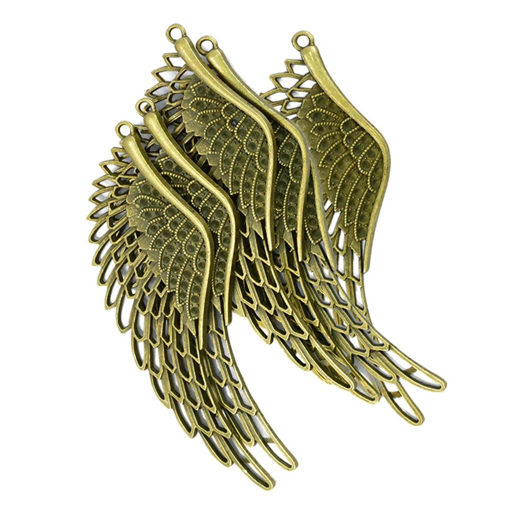 6 Pieces Antique Bronze Large Hollow Filigree Angel Wing Necklace Pendant Handmade Crafts