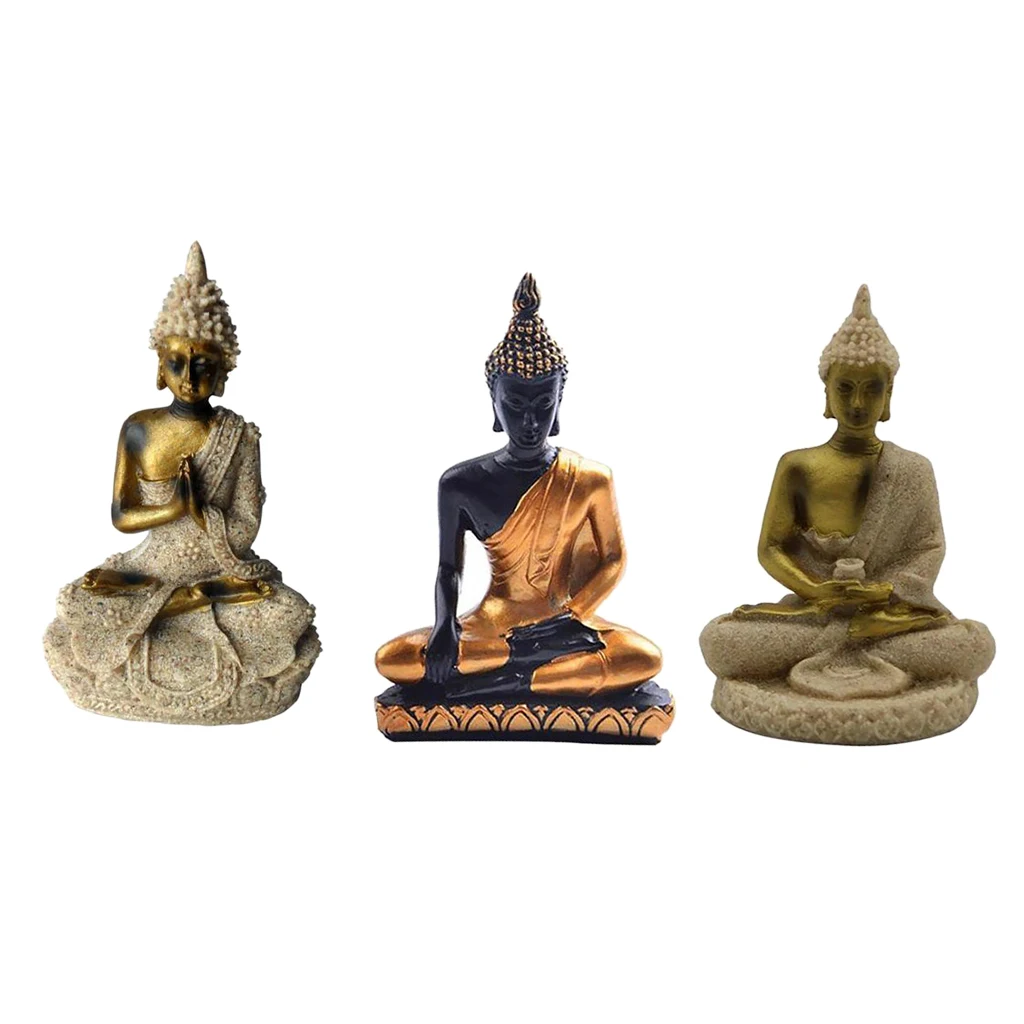 3Pieces Home Decorative Buddha Figurine Outdoor Indoor Meditation God Statue