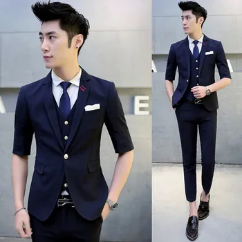 

2017 Multi short sleeve wedding men suit 3 pieces fashion summer costume homme mariage mens suits man slim fit terno masculino