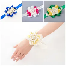Luxury Brand Wedding Party Prom Mother Bridesmaid Bride Hand Wrist Flower Women Corsage Artificial Pearls Jewelry Bridal Flowers