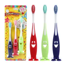 Новинка 3 шт./упаковка креативная детская зубная щетка Вертикальный стиль с присоской мультфильм мягкая заточенная нейлоновая щетка