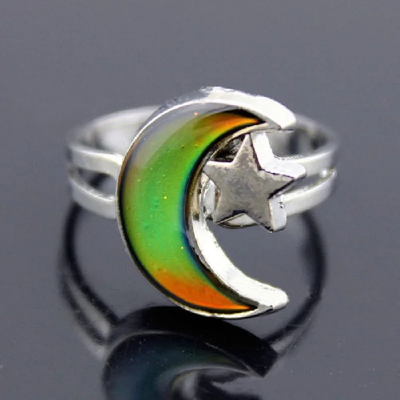 

New Novelty Fashion Jewelry Women Men Moon and Star Shape Color Change Mood Ring Emotion Feeling Changeable Band Adjustable