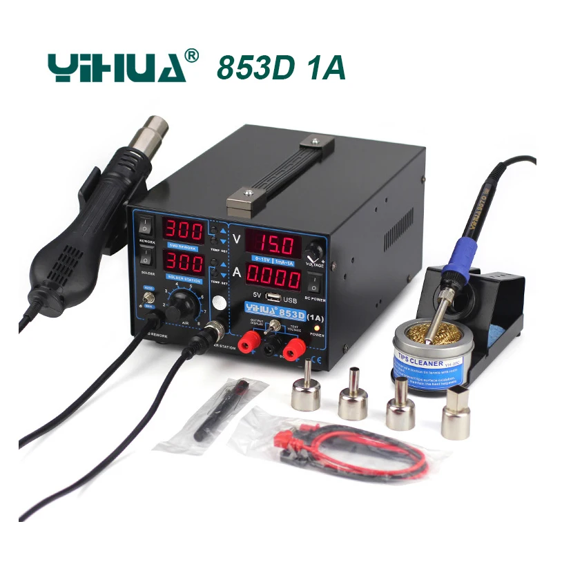 Паяльная станция YIHUA 853D паяльная с термофеном 1 а постоянного тока