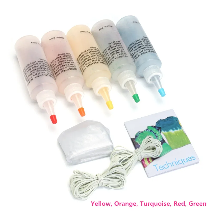 

KiWarm DIY 5Pcs One Step Tie Dye Kit Activated Dye +40Pcs Rubber Bands +4 Pairs Gloves for Fabric Textile Permanent DIY Paint