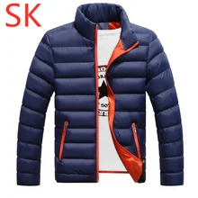 SK мужской напечатанный логотип торговой марки зимние теплые повседневные пуховики мужские с капюшоном Большие размеры мужской тонкий пуховик Harajuku верхняя одежда