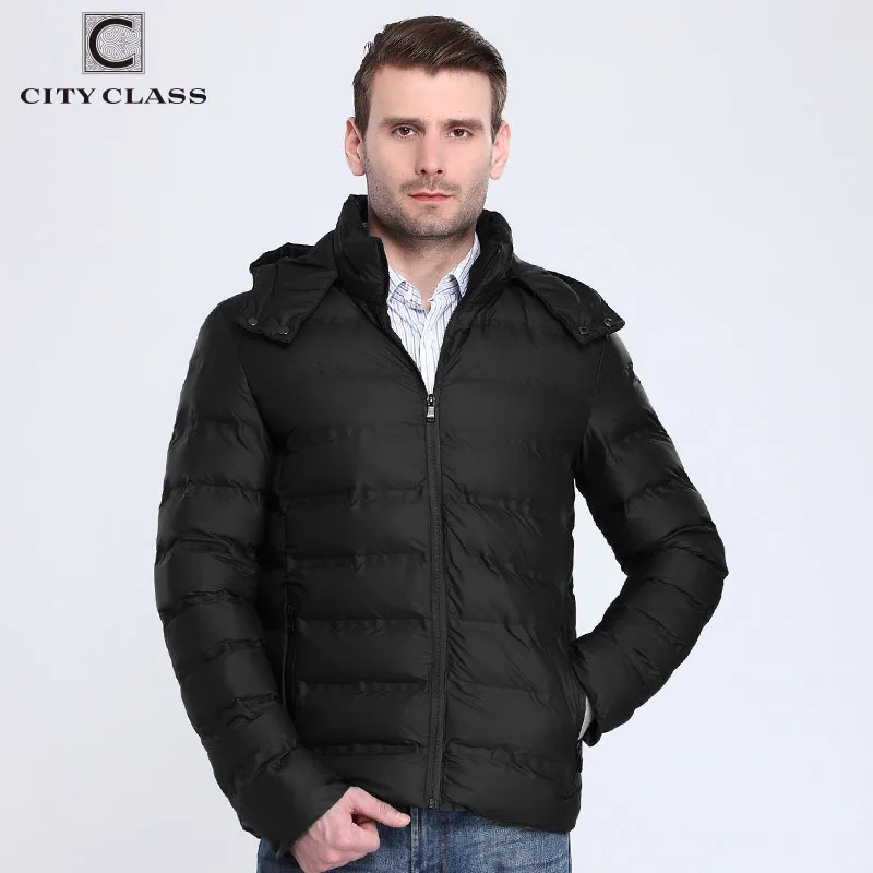 Город класса, Толстая теплая зимняя куртка Для мужчин пальто Fishion хлопок-мягкий съемный капюшон мужской верхней одежды 2901 - Цвет: Черный