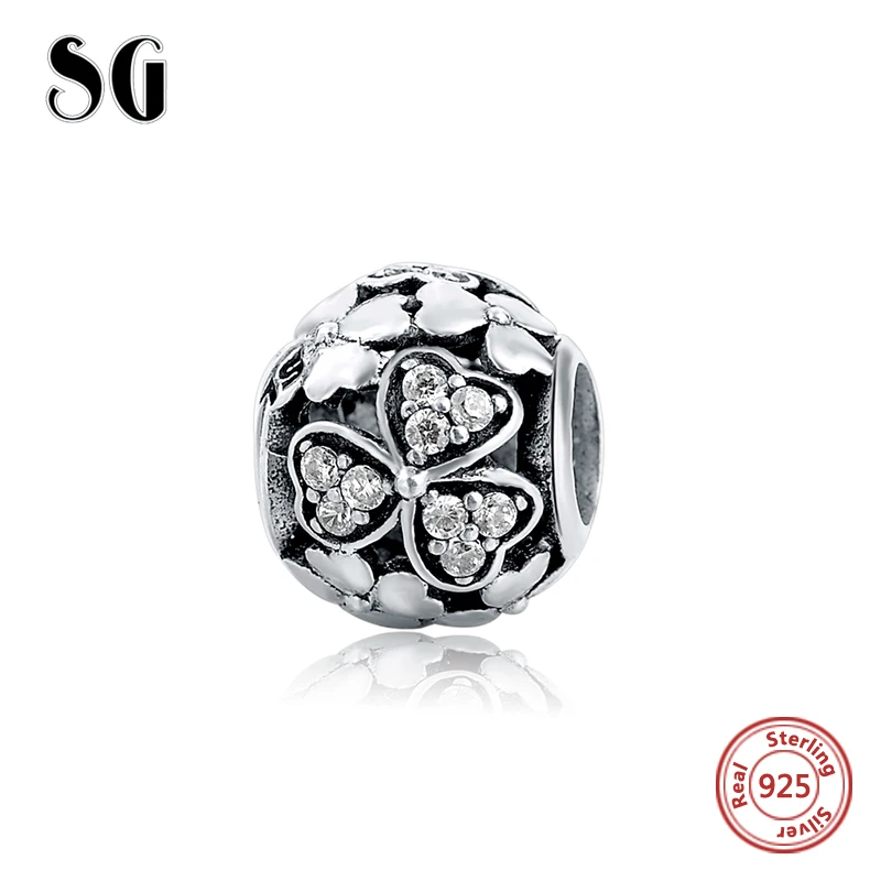 

SG Hot Sale Heart flower with CZ Beads Sterling Silver Diy Pendant Charm fit Authentic pandora Charm Bracelet Fashion Jewelry