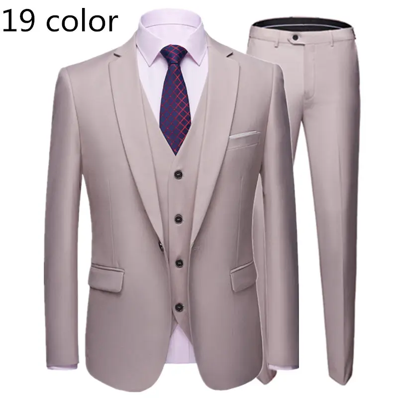 19 Color / 2018 Fashion Men's Casual Business Suit 3 Pieces Set / Men's Two button Suits Blazers Trousers Pants Vest Waistcoat