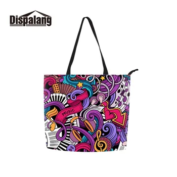 

Musical Note Print School Handbag for Girls Art Shoulder Hand Bag Cotton Fabric Large Tote Bag Dropshipping Beach Bag for Women