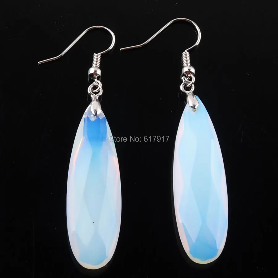 

RONGZUAN Natural White Opals Stone Earrings Polygon Beads Geometry Dangle Hook Drop Long Earrings Women Jewelry 1 Pair TR3204