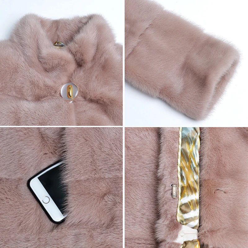 HDHOHR 2018 New Natural Mink Fur Coats Of Women Good Quality Pink Genuine Fur Parkas Thick Warm Winter Real Mink Jackets Female Coats