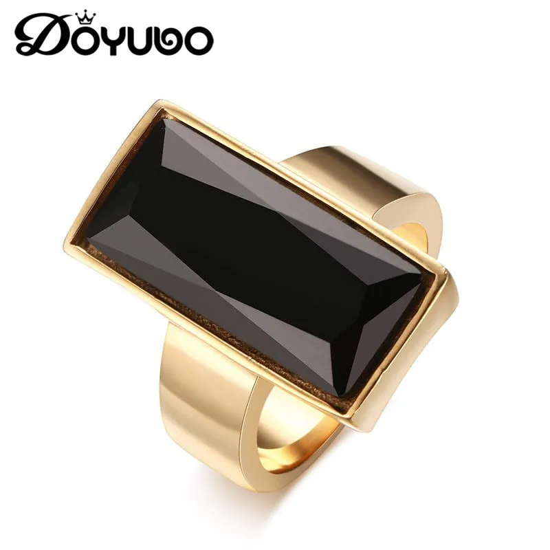 Goede DOYUBO Elegante Goud Kleur Retangle Ringen Met Zwart amp; Wit Glas Steen Hot Rvs Vrouwen Partij Ringen Accessoires DE014