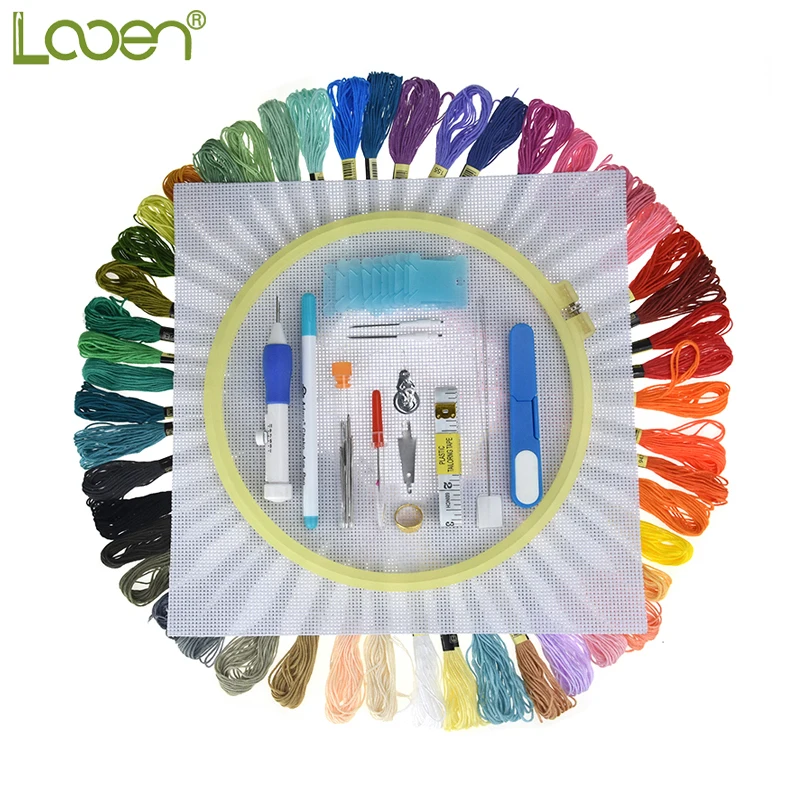 

Looen Magic Embroidery Pen Punch Needle Set With Hoop Mix 50pcs Embroidery Threads Scissors Sewing Knitting Kit DIY Sewing Tools