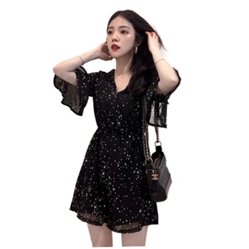 

2019 New Summer Flare sleeve Jumpsuits Women Fashion Print Plus size Jumpsuits Women Holiday Beach Chiffon Jumpsuits T264