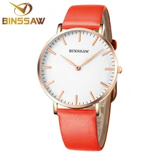 BINSSAW новый ультра-тонкий из нержавеющей стали luxury brand кварц часы нежный контракт бизнес натуральная кожа женщины наручные часы