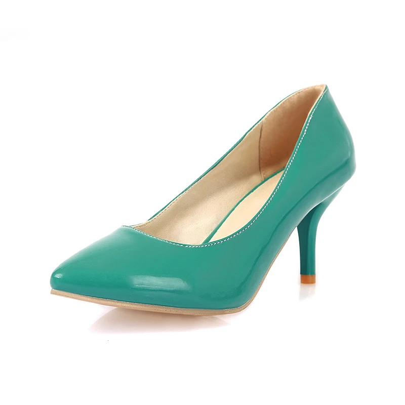 

2018 Plus Size 43 Fashion Woman 7cm Medium High Heels Scarpins Female Wedding Yellow Blue Heels Stiletto Talons Cheap Cute Shoes