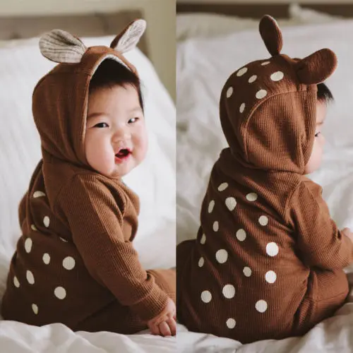 

Baby Brown Romper 2018 Newborn Baby Boy Girl Kids Autumn Spring Sika Deer Long Sleeve Romper Hooded Jumpsuit Outfits Clothes