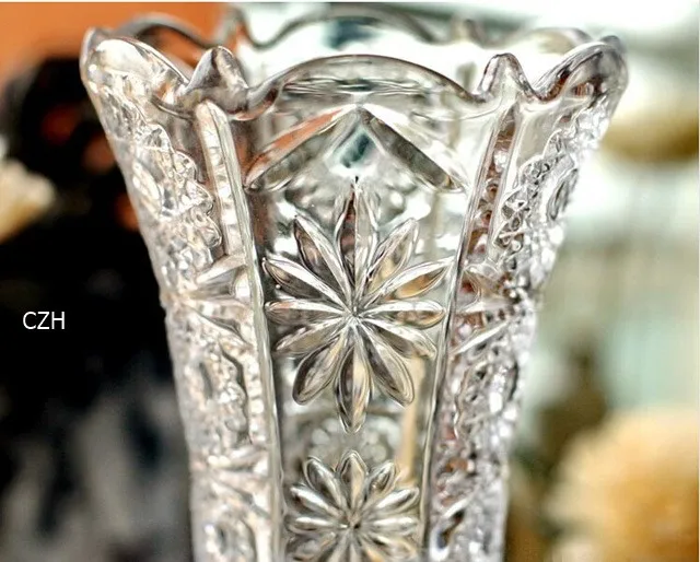 Винтажная декоративная ваза из тисненого хрустального стекла, кувшин для цветов, стеклянная посуда, Декор, подарок и аксессуары для рукоделия, украшение
