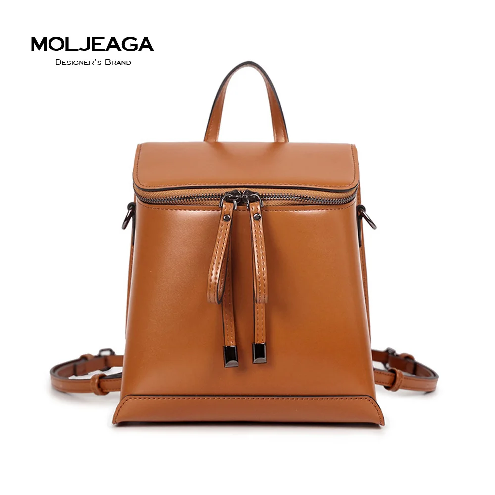 MOLJEAGA Brand High quality Women Backpack Oil Wax PU Ladies Double Shoulder Bags Fashion Vintage Student