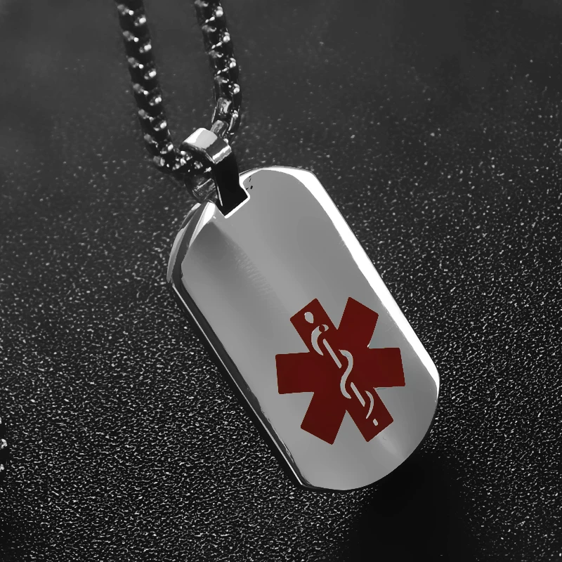 

Medical Sign Silver Necklace Chain 316L Stainless Steel Personality Beads Dog Tag Necklaces & Pendants For Men Women Jewelry