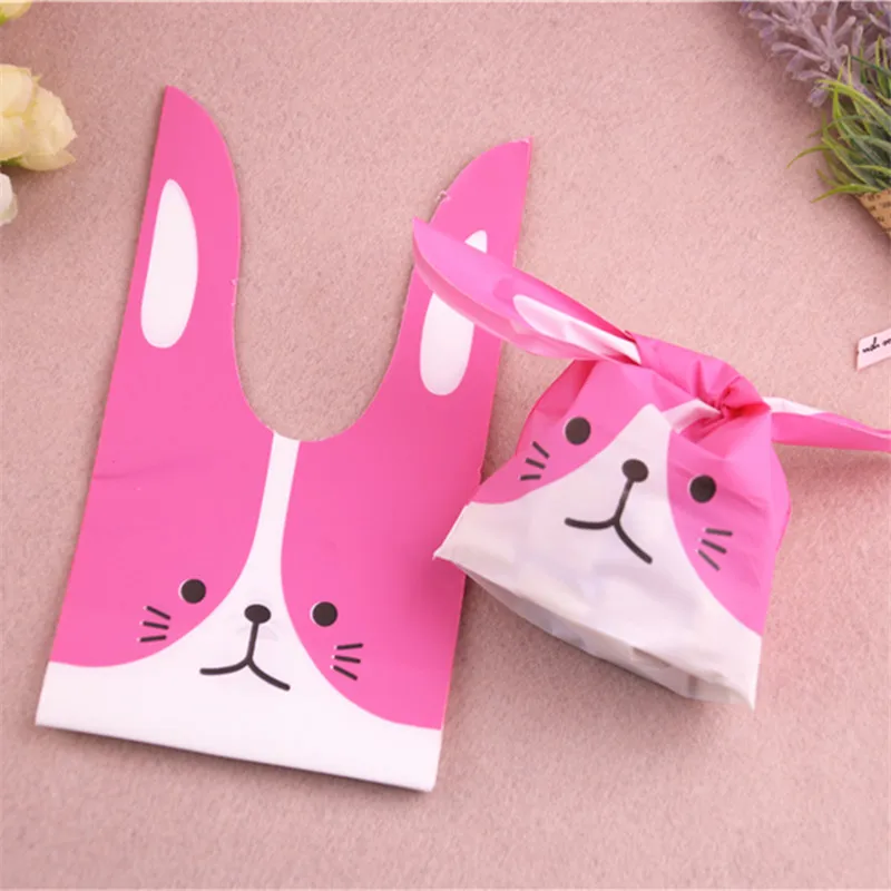 Wholesale 50pcs/lot 10x17cm Lovely Wedding Gift Packaging Biscuit Sachet Cadeau With Cat Cute Rabbit Ear Cookies Bags