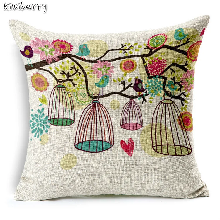 

New Hot Shiny Nordic Simple Cute Bird Birdcage Cushion Linen Cotton Home Decor Sofa Throw Pillow Girls Room Almofada Real Betis