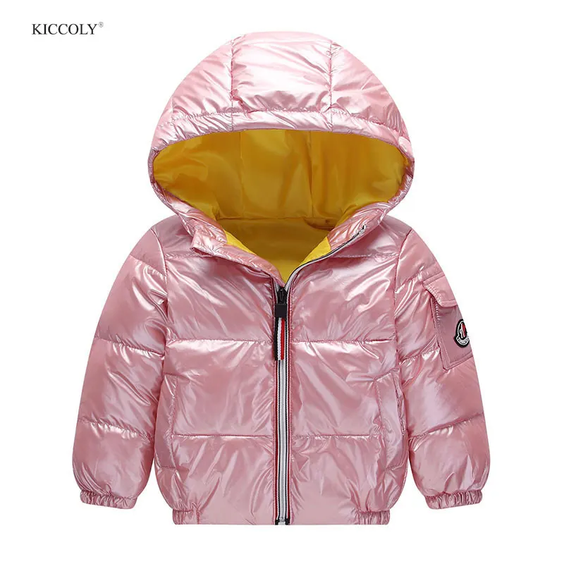 

KICCOLY 2018 Children Winter Down Jacket For Girl Silver Pink Hooded 70% White Duck Down Baby Boy Clothing Outwear Kids Parka