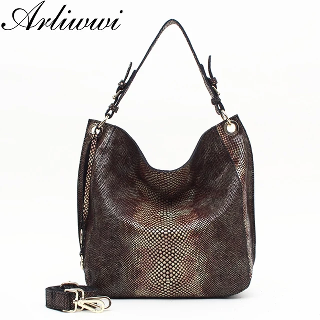 Arliwwi Brand Flat Elegant Designer Simple Style Women Real Leather Arliwwi Brand Flat Elegant Designer Simple Style Women Real Leather Handbags New Serpentine Embossed Pattern Shoudler