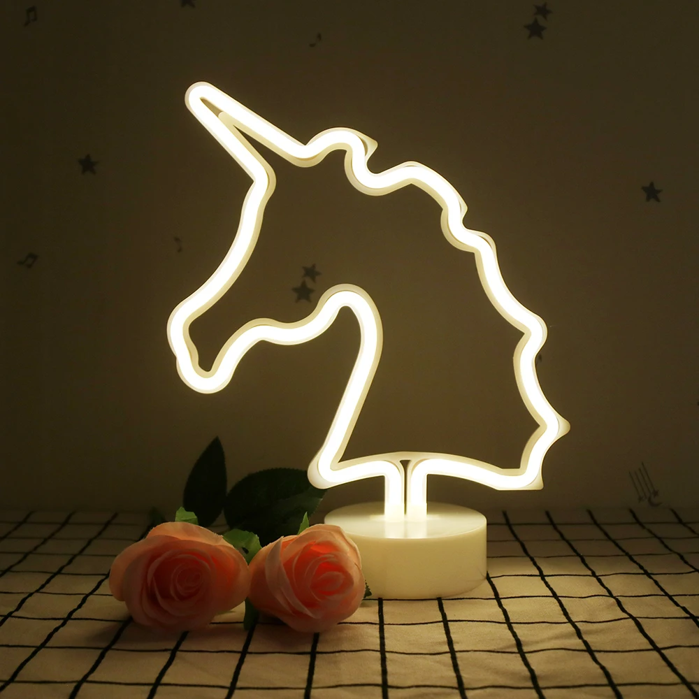 Cute LED White Unicorn Neon Night Light For Kids Childrens Rooms