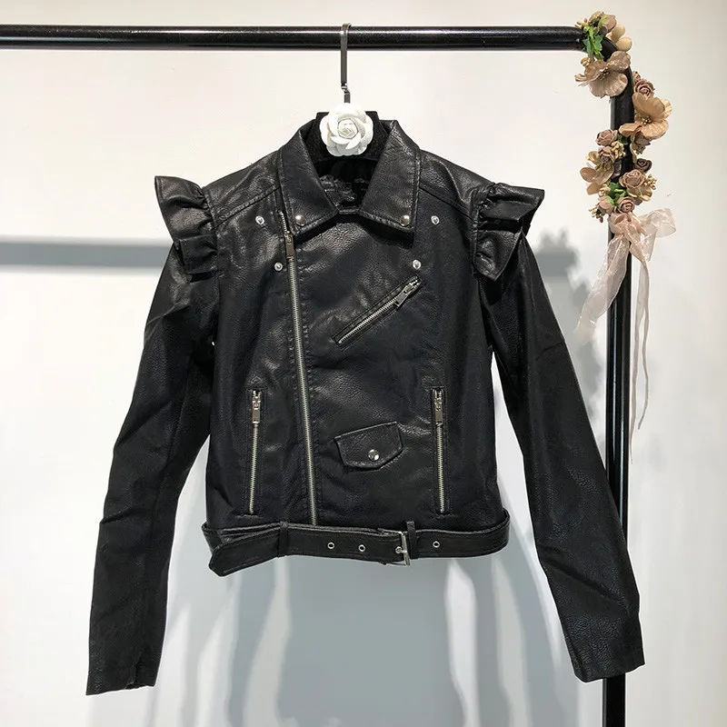 2018 À Glissière Moto Outwear Mode Pu Automne Casual Streetwear Y593 Manteau Femmes Fermetures Veste Volants Hiver YwYUq0