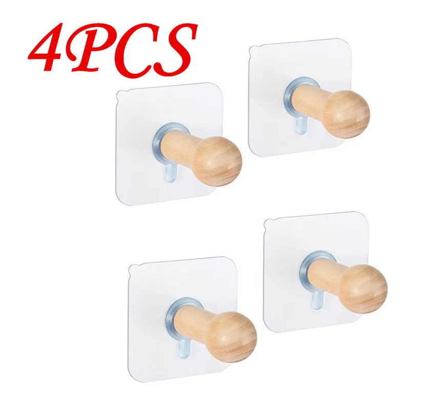 

4Pcs Adhesive Wooden Hooks Nails Wood Peg Hooks Hat Storage Wall Mounted Hook 2018#132