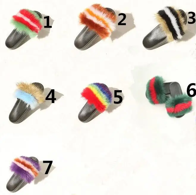 

flip flop 2019 new wholesale home indoor rubber non-slip soles fox fur slippers summer women's word fashion slippers