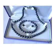 women big Jewelry Genuine Natural Freshwater 7-8mm Black Akoya Cultured Pearl Necklace Bracelet Earring Set no box women big Jewelry Genuine Natural Freshwater 7-8mm Black Akoya Cultured Pearl Necklace Bracelet Earring Set no box