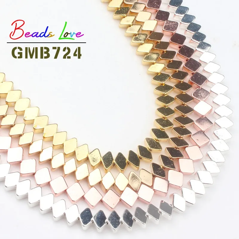 

Natural Stone Rose Gold Hematite Beads 6x4mm 15 Inch Rhombus Loose Spacer Diy Bracelet Necklace Colors Beads For Jewelry Making