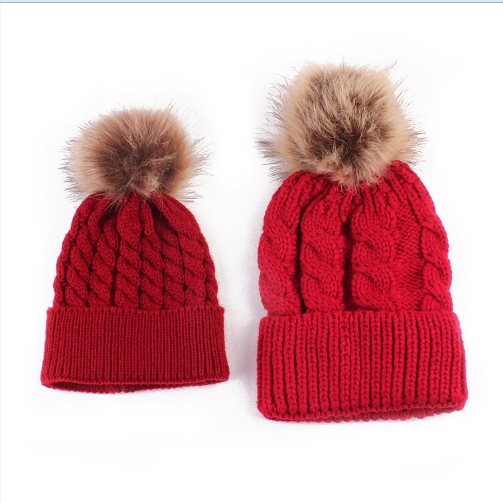 2 Gorros Bolitas Invierno Calido Tejido Madre E Hijo Baby 2 Gorros Bolitas Invierno Calido Tejido Madre E Hijo Baby
