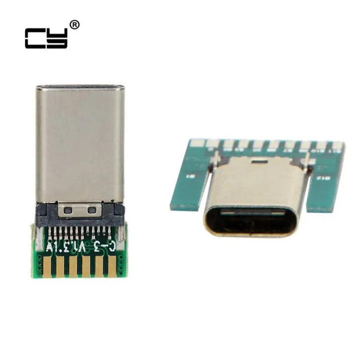 Cable Length: Plug Connectors DIY 24pin USB-C USB 3.1 Type C Male /& Female Plug /& Socket Connector SMT Type with PC Board