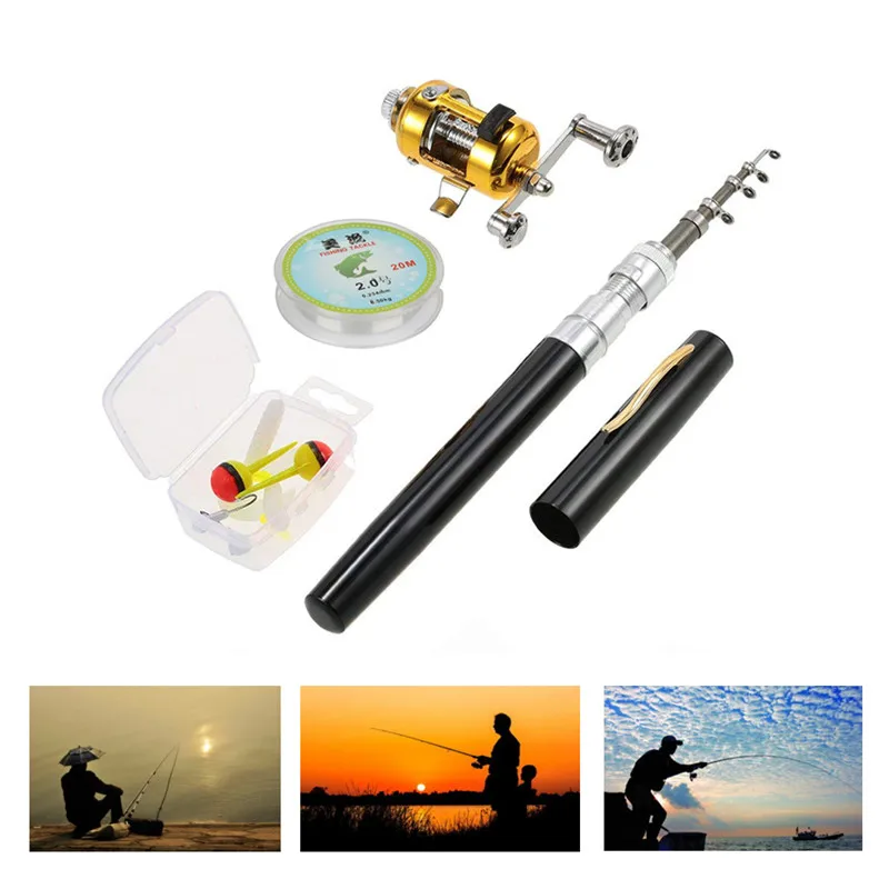

Mini Pocket Telescopic Fishing Pole Aluminum Alloy Pen Lightweight Portable Shape Folded Fishing Rods With Reel Wheel