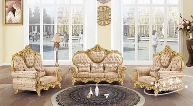Американский Античный стиль гостиной диван в высококачественной бархатной ткани с резьбой 8521 - Цвет: 3 2 1 SET