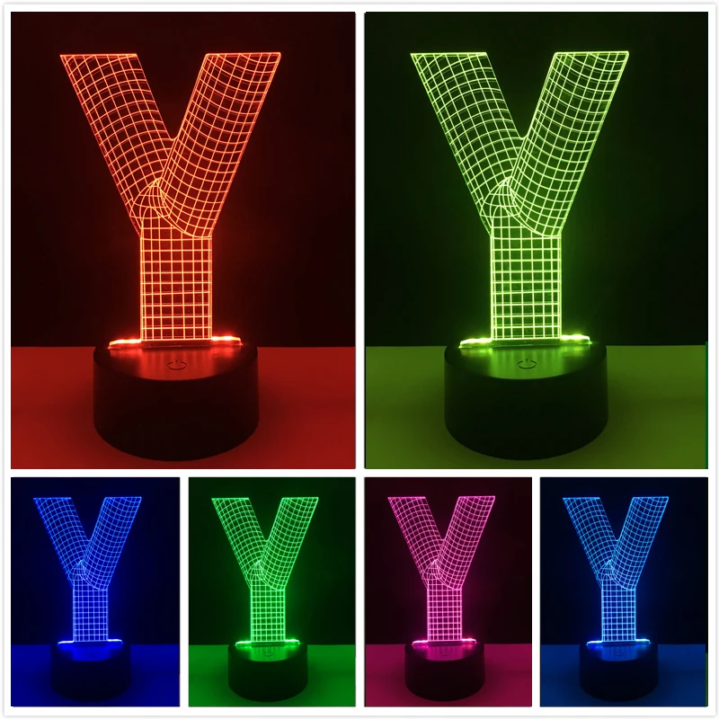 3D Светодиодная буква Y лампа Иллюзия 7 цветов затемняющий градиент RGB ночник для