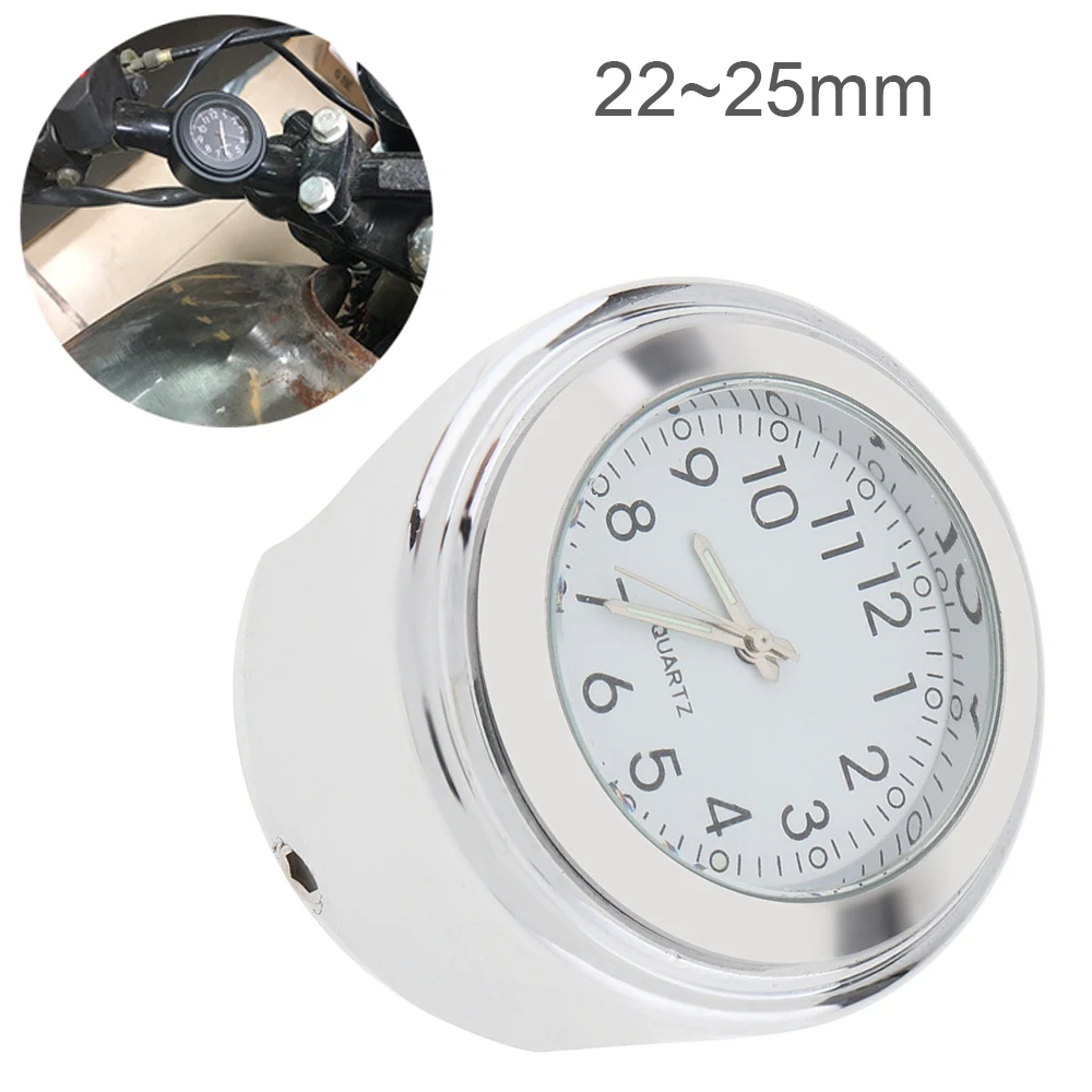 

Motorcycle Clock Meter 22MM to 25MM Silver Metal Case Handlebar Timepiece Thermometer for Motorcycle / Bike / Electric Vehicle