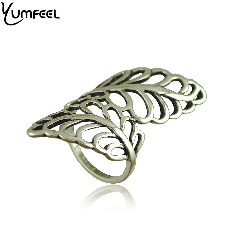 

Yumfeel New Punk Style Double Leaves Shaped Antique Silver Plated Big Rings Fashion Jewelry for Women Anel Feminino