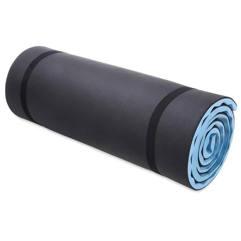 1,5 см толстый коврик для занятий йогой на свежем воздухе спальный Йога-коврик для кемпинга с ремни для переноски EVP синий Утилита Коврик для занятия йогой, фитнесом 181X51 см - Цвет: Blue black