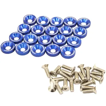

BLUE 20 PCS BILLET ALUMINUM FENDER/BUMPER WASHER/BOLT ENGINE BAY DRESS UP KIT M6X15MM
